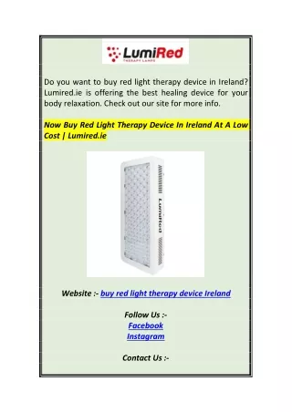 Now Buy Red Light Therapy Device In Ireland At A Low Cost  Lumired.ie.