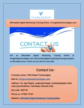 Affordable Digital Marketing Training Online  Vsmglobaltechnologies.com