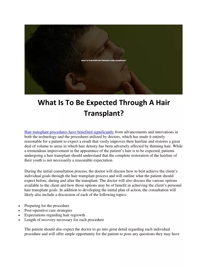 what is to be expected through a hair transplant