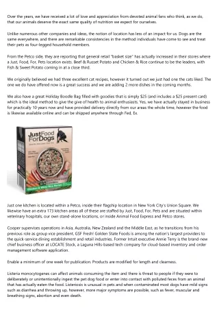 Just Food For Dogs Recalls Dog Food Due To Possible ...
