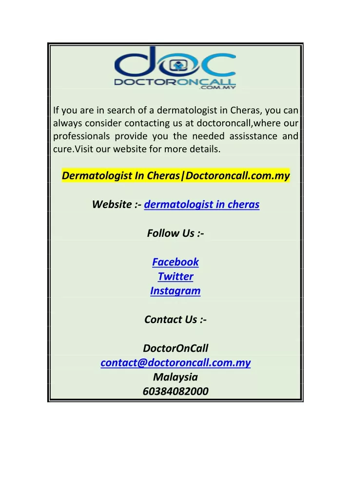 if you are in search of a dermatologist in cheras