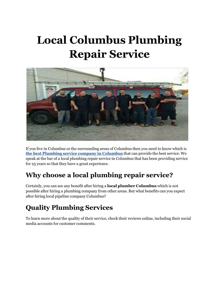 local columbus plumbing repair service