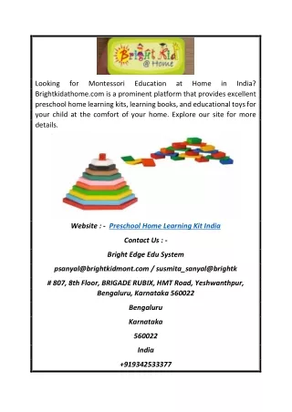 Preschool Home Learning Kit India | Brightkidathome.com