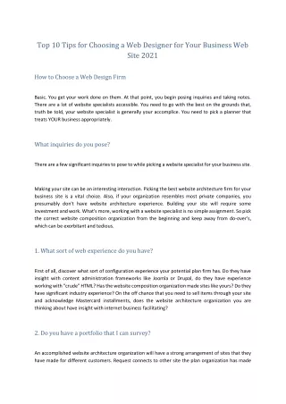 top 10 tips for choosing a web designer for your