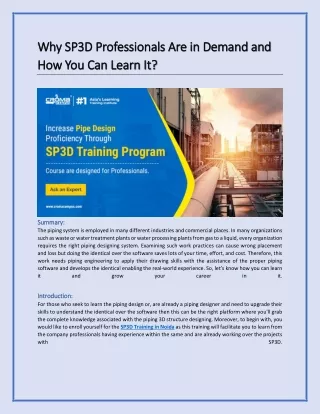 Why SP3D Professionals Are in Demand and How You Can Learn It.docx