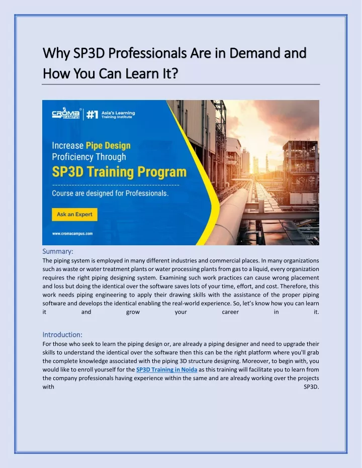 why sp3d professionals are in demand and why sp3d