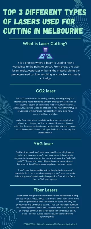 Top 3 Different Types of lasers used for Cutting in Melbourne - FORM2000