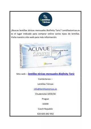 Lentillas tóricas mensuales Biofinity Toric | lentillastoricas.es