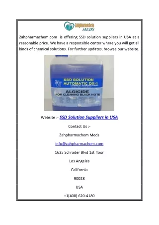 SSD Solution Suppliers in USA | Zahpharmachem.com