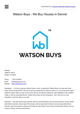 Watson Buys - We Buy Houses in Denver