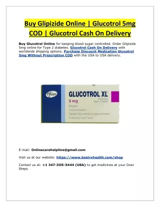 Buy Glipizide Online | Glucotrol 5mg COD | Glucotrol Cash On Delivery
