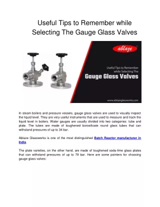 useful tips to remember while selecting the gauge