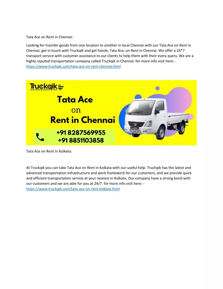tata ace on rent in chennai