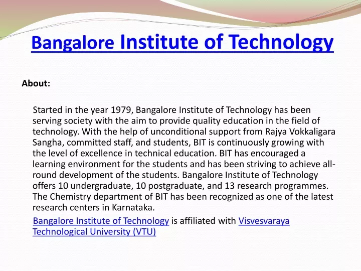 PPT - Bangalore Institute of Technology PowerPoint Presentation, free ...