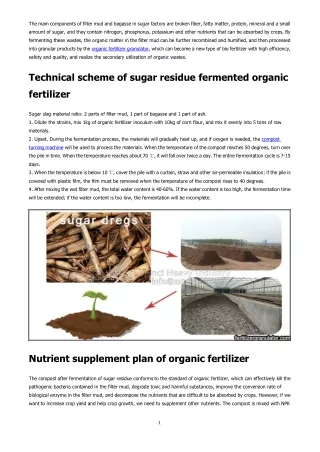 Method for fermenting organic fertilizer with sugar residue - factory guide