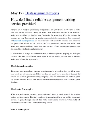 may 17 bestassignmentexperts