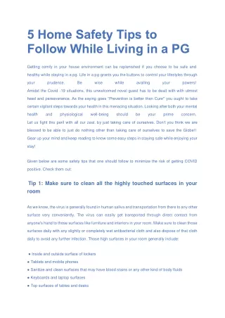 5 Home Safety Tips to Follow While Living in a PG
