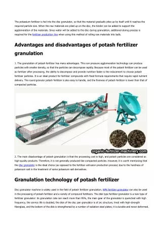 Main advantages and disadvantages of granulation process and technology of potash fertilizer