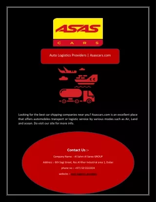 Auto Logistics Providers | Asascars.com