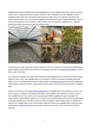 Organic fertilizer made from waste vegetable leaves in vegetable greenhouses