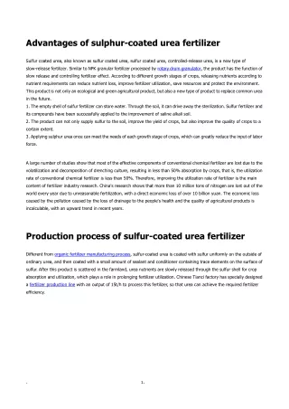 15tph sulfur-coated urea fertilizer production process and analysis