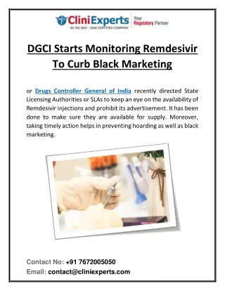 dgci starts monitoring remdesivir to curb black