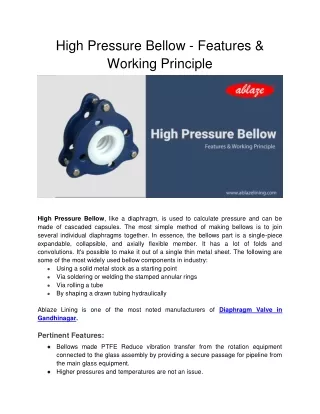 high pressure bellow features working principle