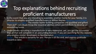 top explanations behind recruiting proficient manufacturers