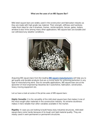 What are the uses of an MS Square Bar ? - Shreeji Steel Corporation
