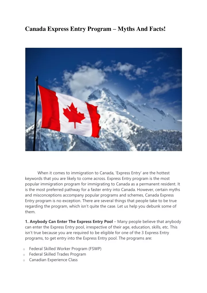 canada express entry program myths and facts