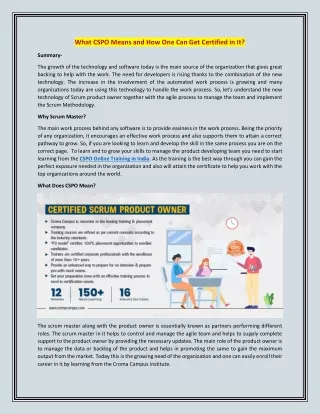 what cspo means and how one can get certified