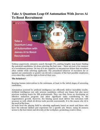 Take A Quantum Leap Of Automation With Jeeves Ai To Boost Recruitment