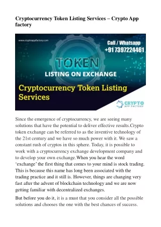 cryptocurrency token listing services crypto