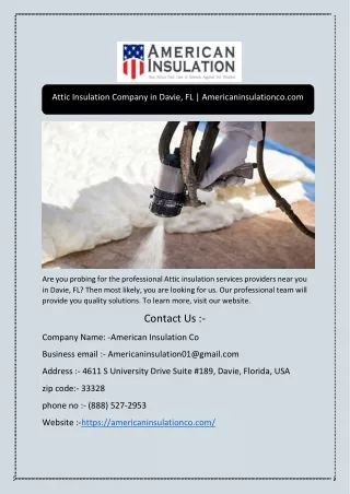 Attic Insulation Company in Davie, FL | Americaninsulationco.com
