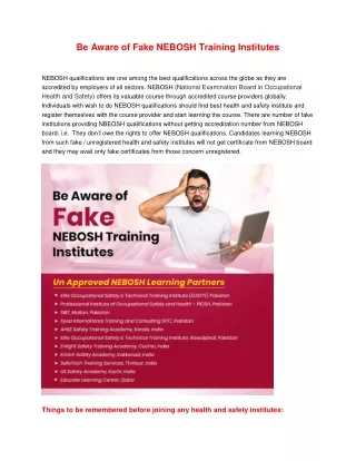 Be Aware of Fake NEBOSH Training Institutes