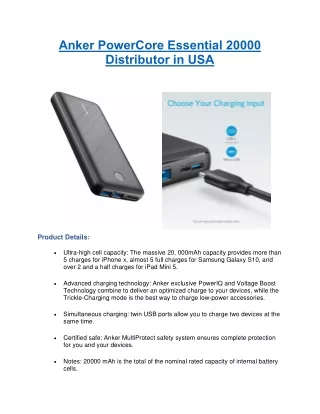 Anker PowerCore Essential 20000 Distributor in USA - Leverify
