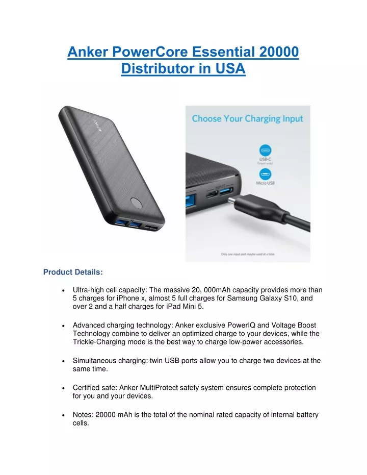 anker powercore essential 20000 distributor in usa