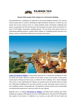 Reasons Why Couples Prefer Udaipur for a Destination Wedding
