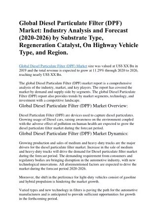 global diesel particulate filter dpf market