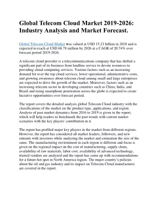 global telecom cloud market 2019 2026 industry