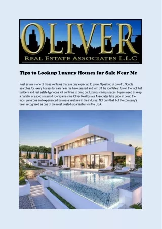 Looking For Luxury Houses For Sale Near Me | Oliver Realty Group LLC