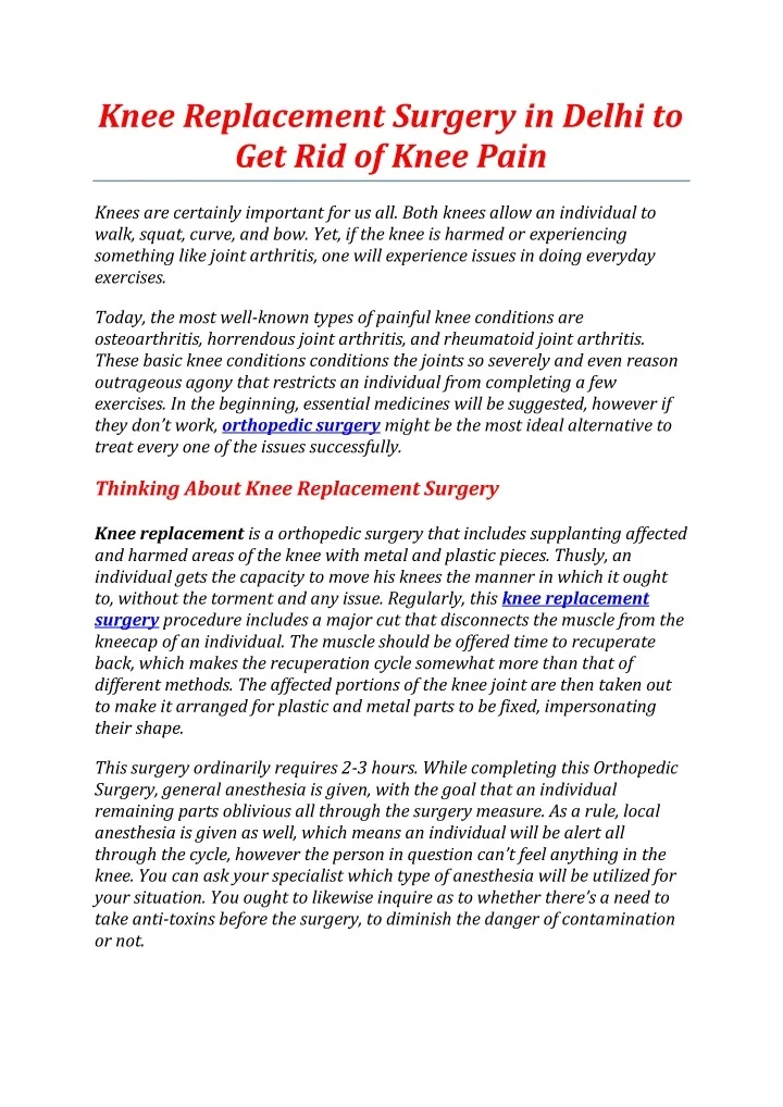 PPT - Knee Replacement Surgery in Delhi to Get Rid of Knee Pain ...