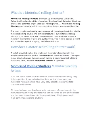 Motorised Rolling Shutters - Avians