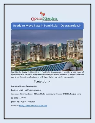 Ready to Move Flats in Panchkula | Operagarden.in