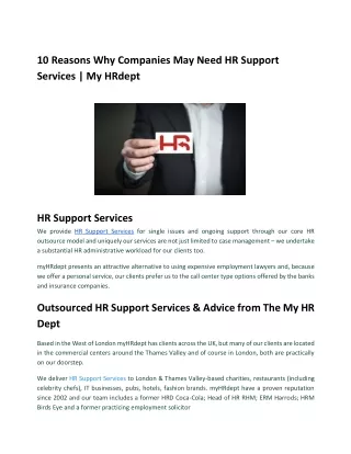 10 Reasons Why Companies May Need HR Support Services | My HRdept