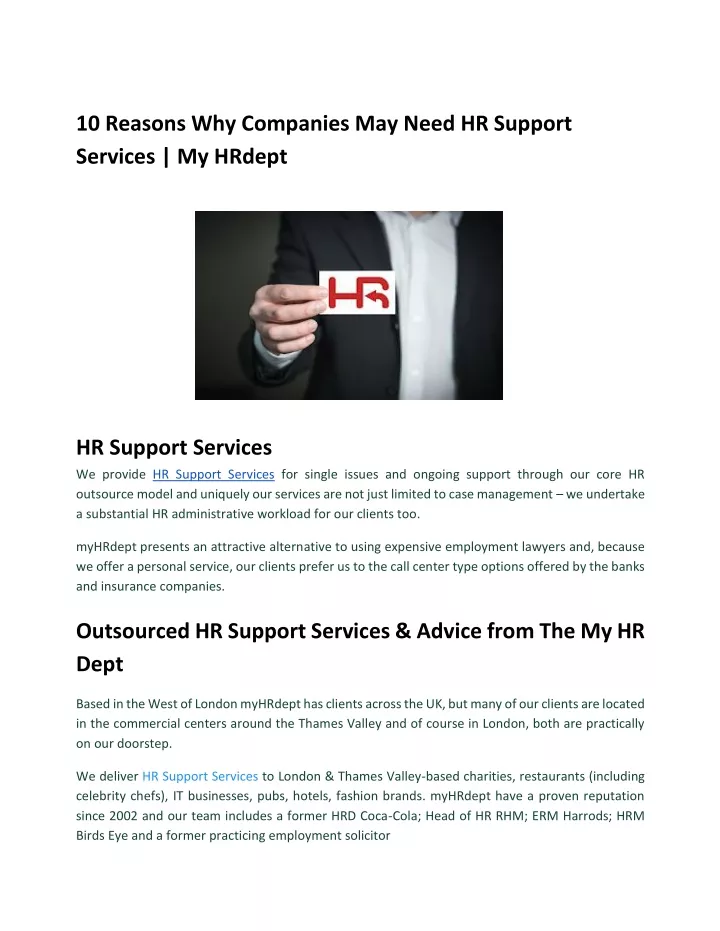 10 reasons why companies may need hr support