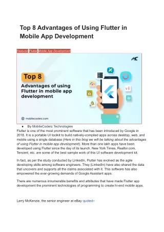 Top 8 Advantages of Using Flutter in Mobile App Development