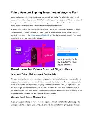 yahoo account signing error instant ways to fix it