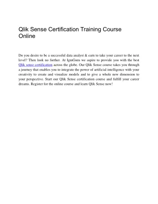 Qlik Sense Certification Training Course Online