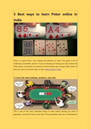 5 best ways to learn poker online in india